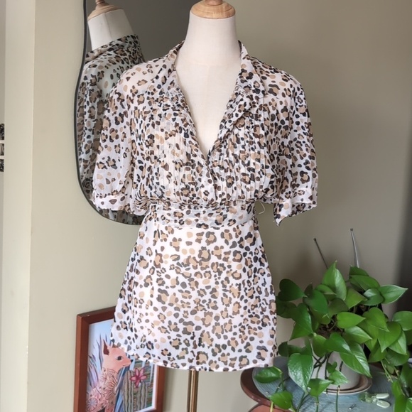 Apt. 9 Tops - Apt. 9 Leopard Print Pleated Surplice Blouse 1X GUC
